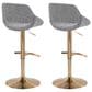 LumiSource Fabrico Swivel Adjustable Bar Stool with Grey Noise Fabric Upholstery and Rounded T Footrest in Gold (Set of 2), , large