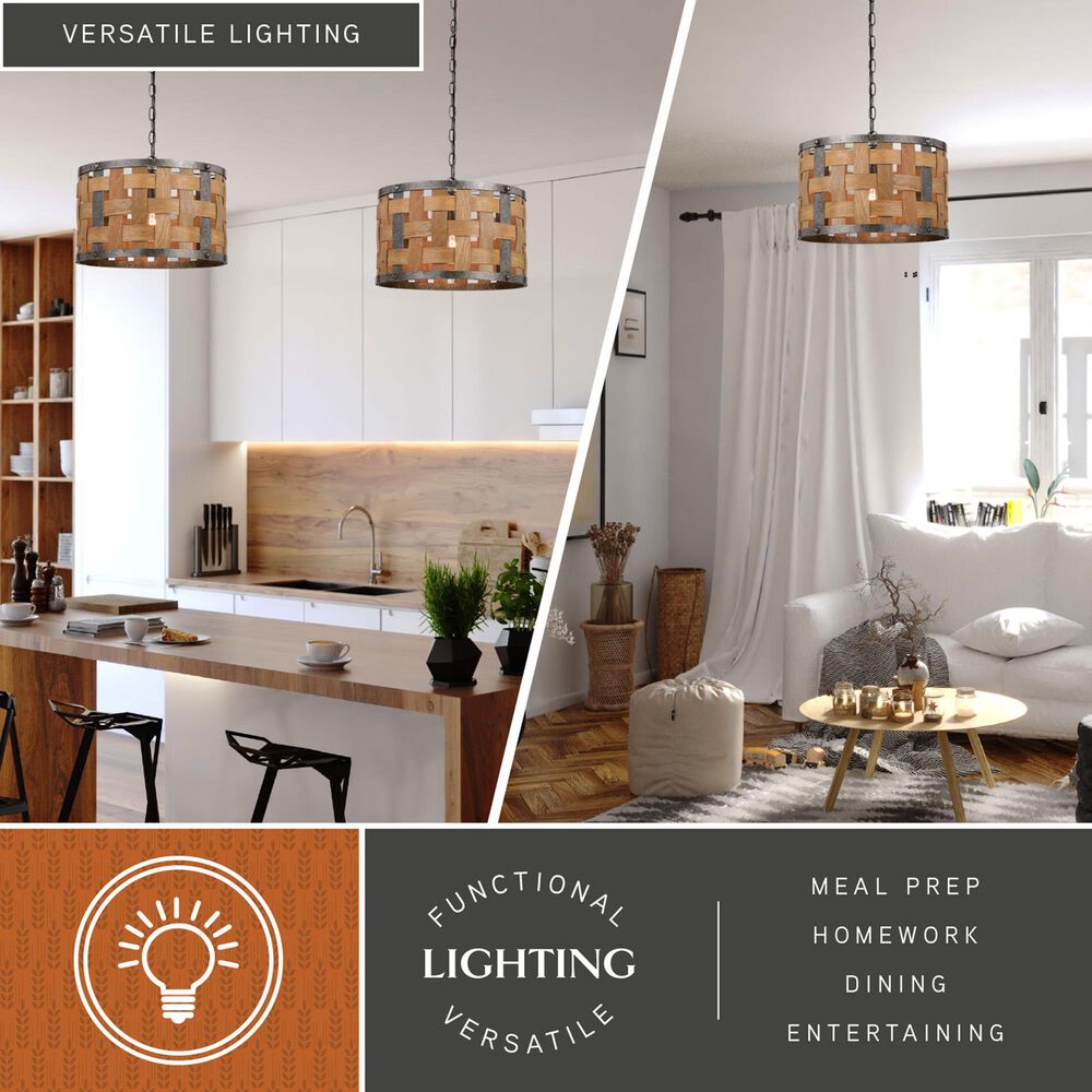 Vaxcel Norwood 1-Light Pendant in Vintage Steel and Distressed Wood, , large