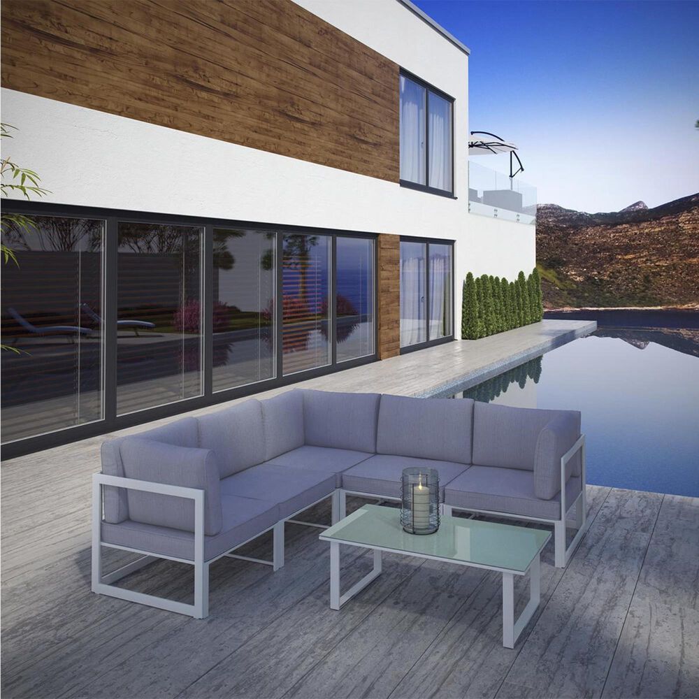 Modway Fortuna 6-Piece Outdoor Patio Sectional Set in White and Gray, , large