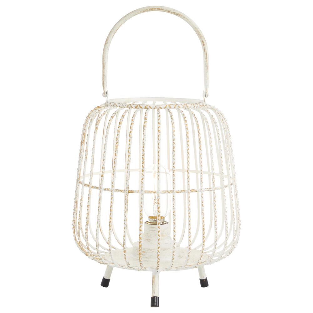 Maple and Jade 12" Modern Farmhouse Metal Lantern in White, , large