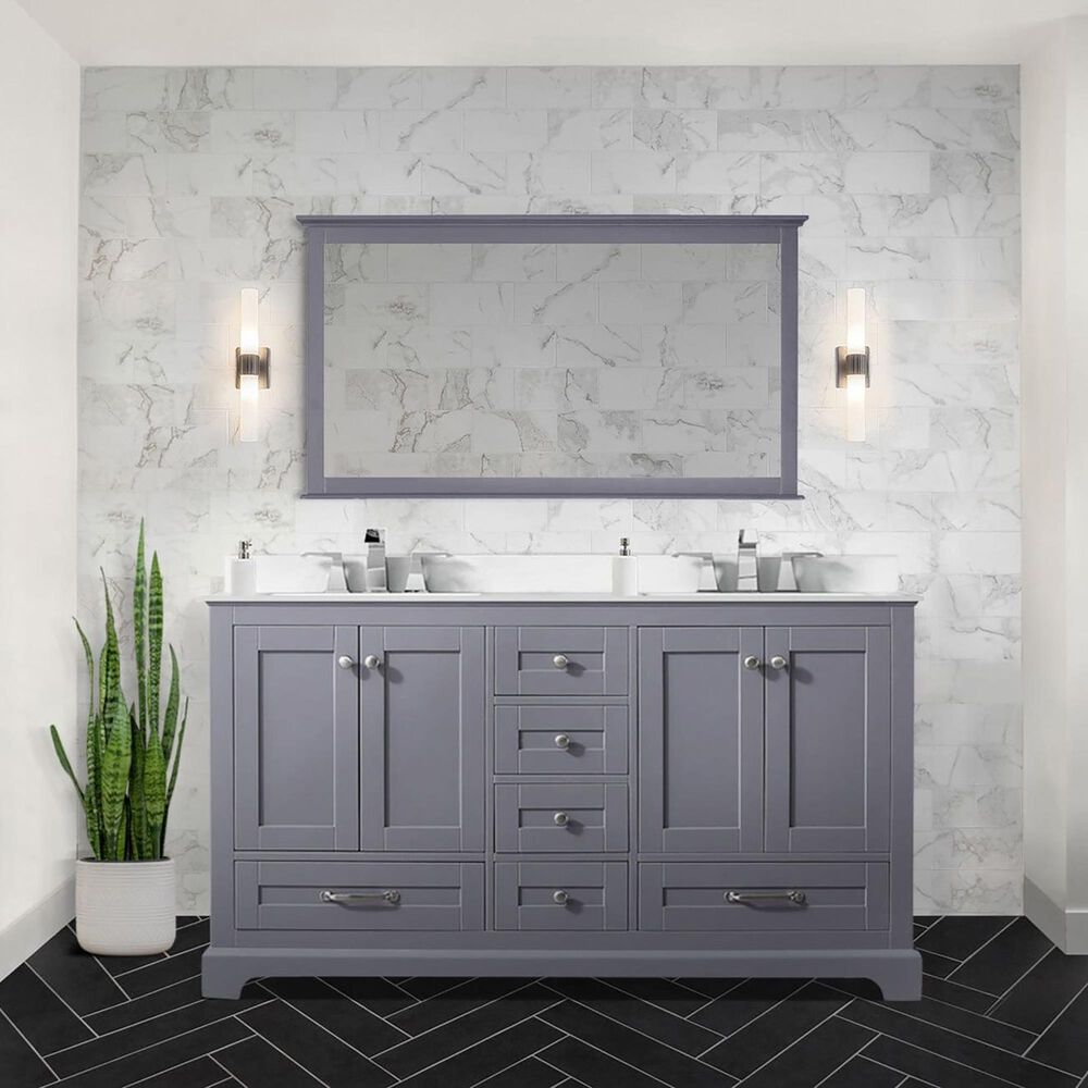 Lexora Home Dukes 60&quot; Double Bathroom Vanity with 58&quot; Mirror in Dark Grey, , large