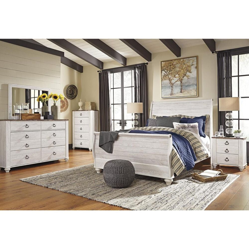 Ashley Willowton 2 Drawer Nightstand in White Washed with USB, , large