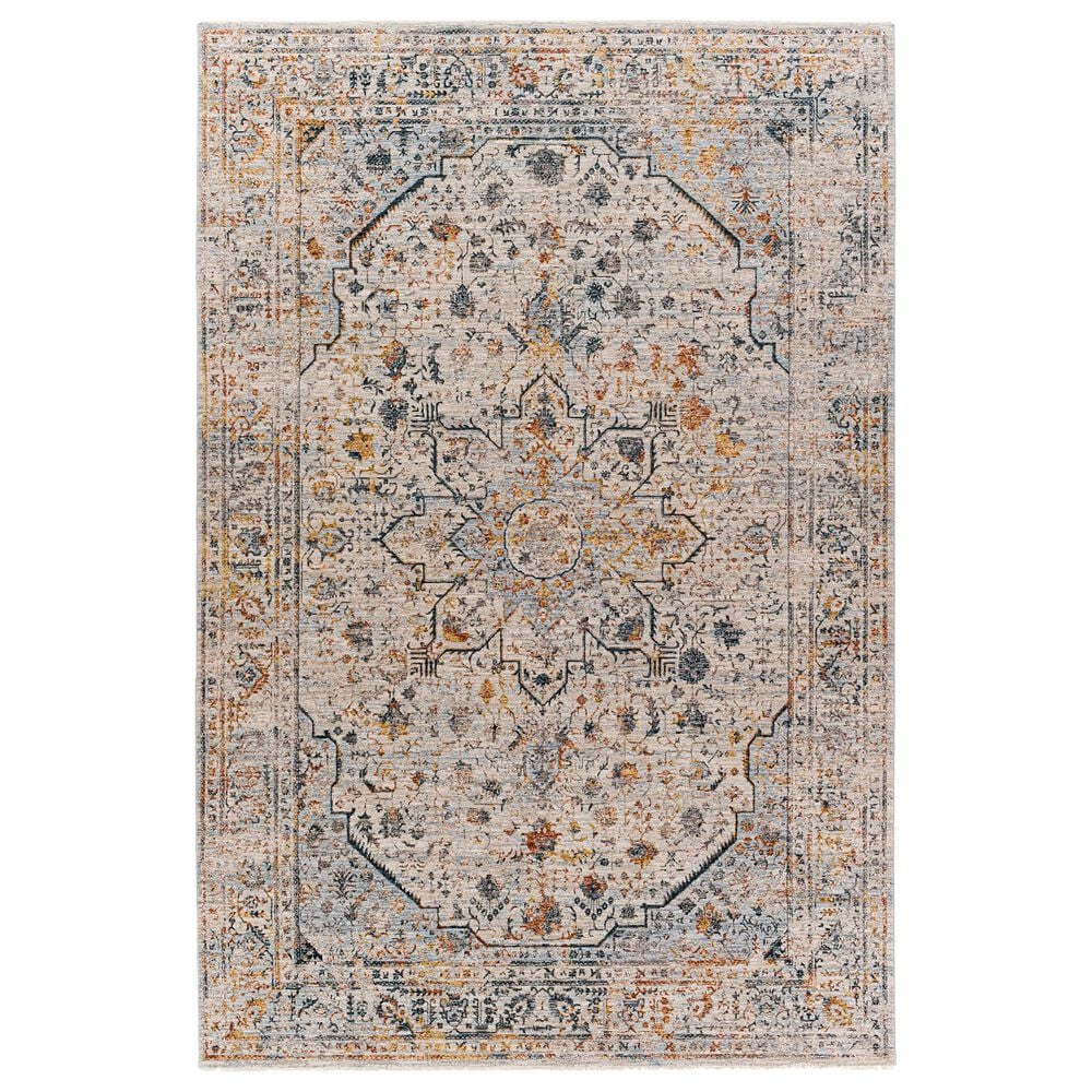Surya Laila 6"7" Round Teal, Sage, Orange, Gray and Cream Area Rug, , large