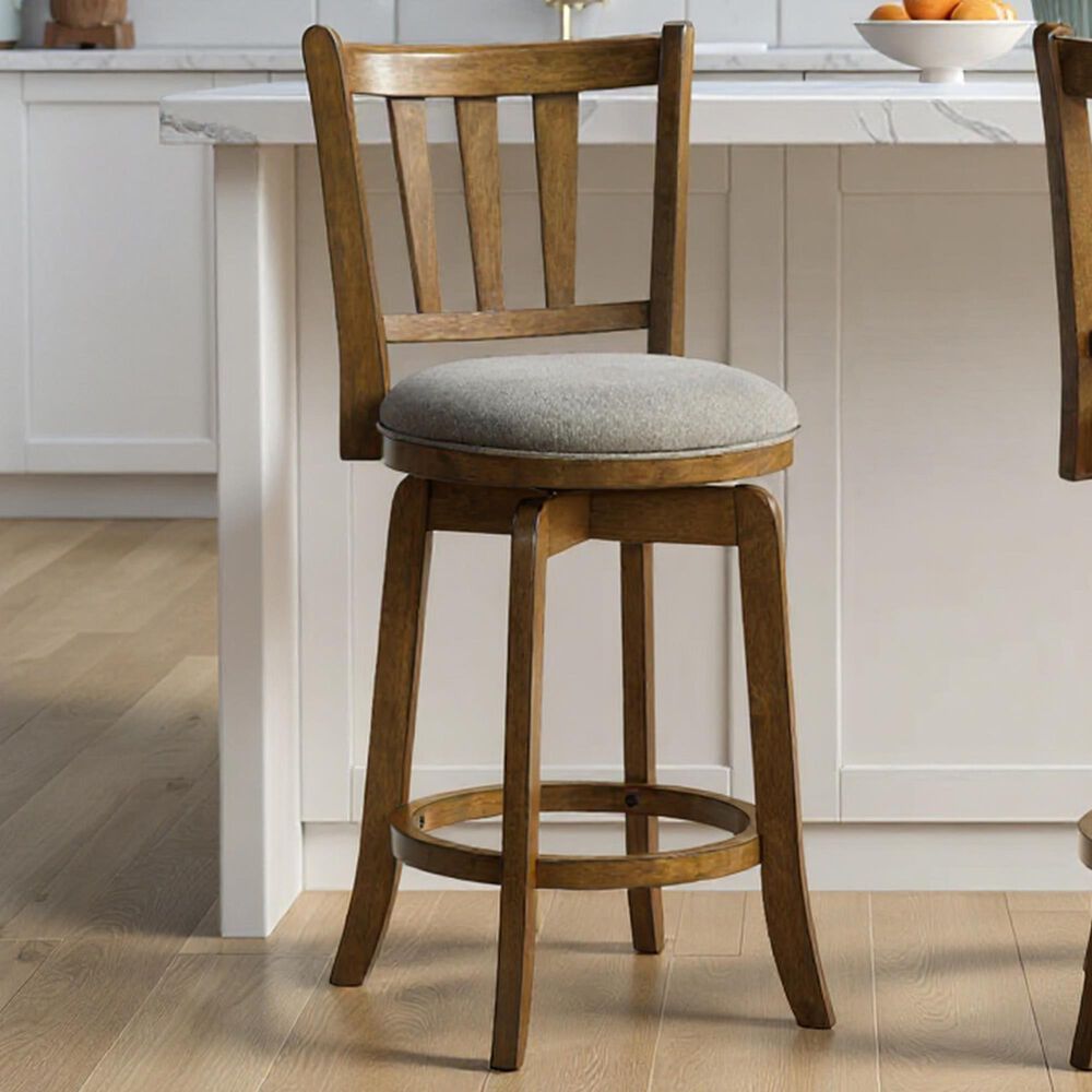 Armen Living Wren Swivel Counter Height Stool with Static Gray Upholstery in Sepia Brown, , large