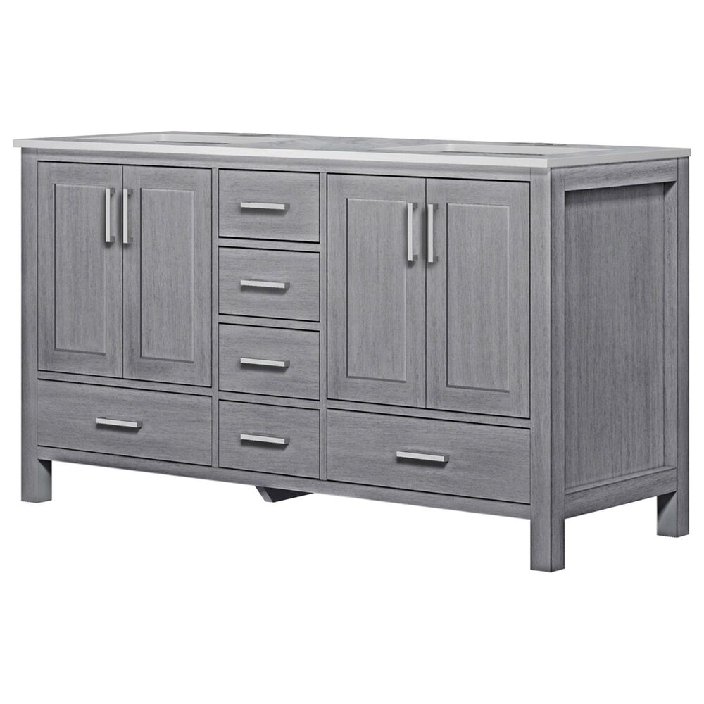 Lexora Home Jacques 60" Double Bathroom Vanity in Distressed Grey with White Carrara Marble Top and Rectangle Sinks, , large