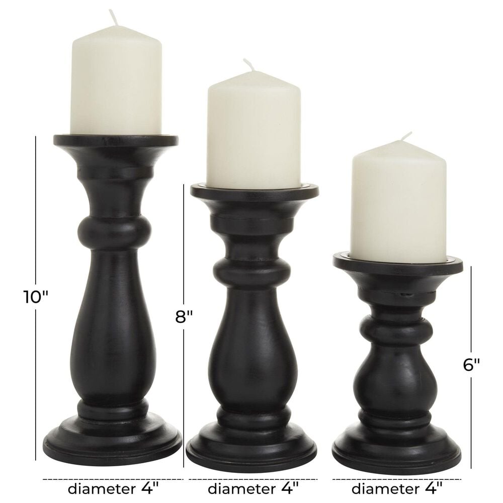 Maple and Jade 6&quot;, 8&quot;, 10&quot; Turned Style Pillar Decorative Candle Holder in Black &#40;Set of 3&#41;, , large