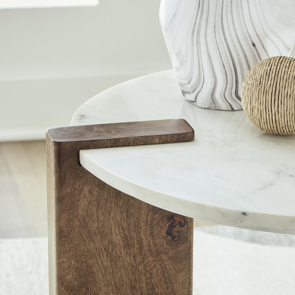 Ashley Isanti Round End Table in White and Brown, , large