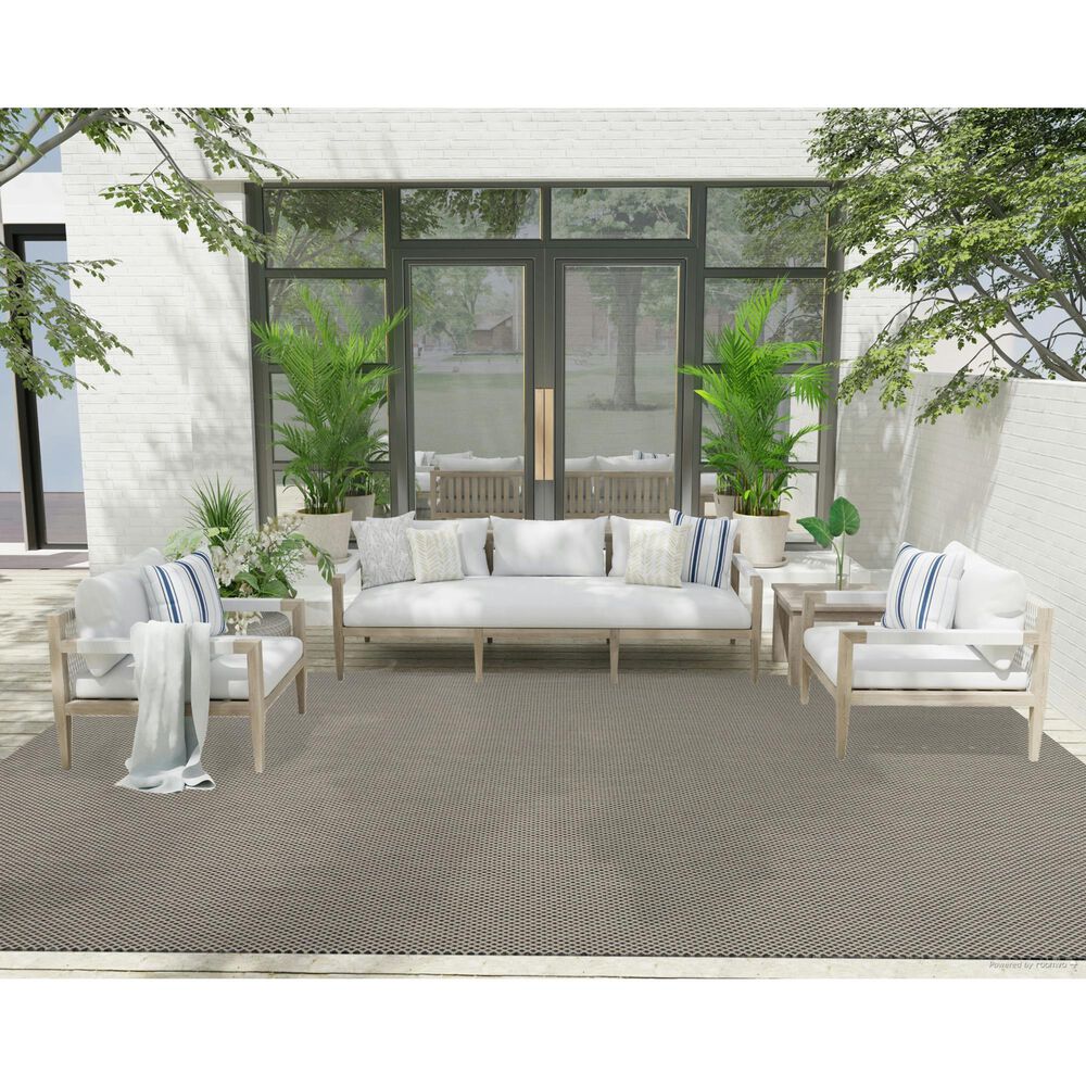 Nourison Courtyard Ivory and Charcoal 9&#39; x 12&#39; Indoor/Outdoor Area Rug, , large
