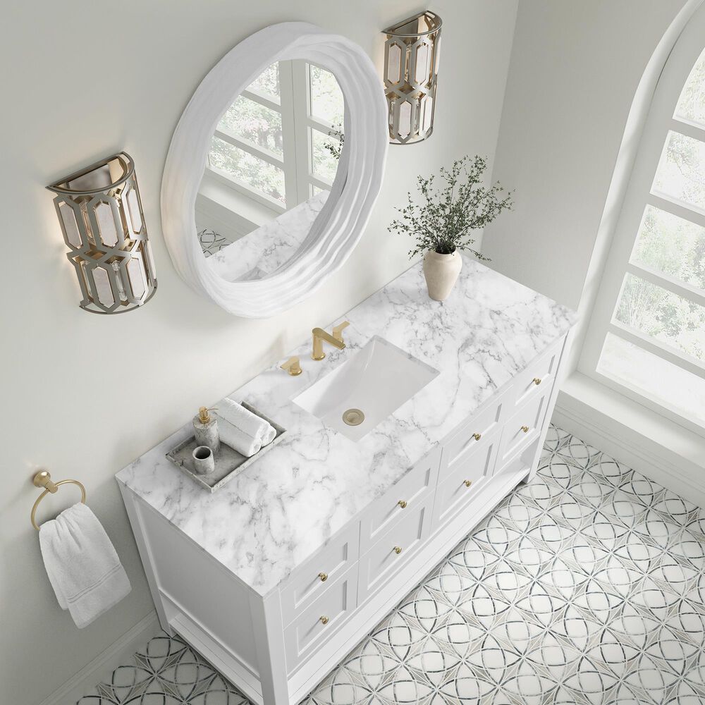 James Martin Vanities Breckenridge 60" Single Bathroom Vanity in Bright White with 3 cm Carrara White Marble Top and Rectangular Sink, , large