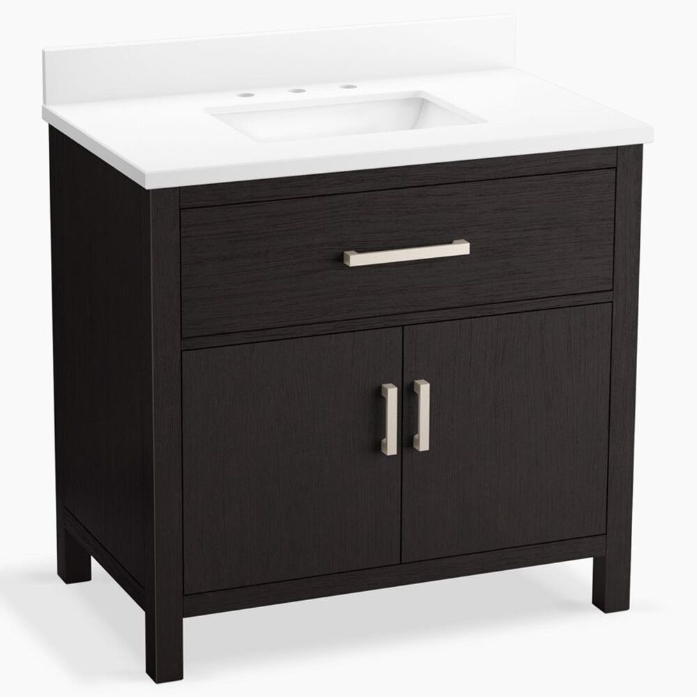 Kohler Kresla 36" Single Bathroom Vanity in Carbon Oak with 3 cm White Quartz Top and Rectangular Sink, , large