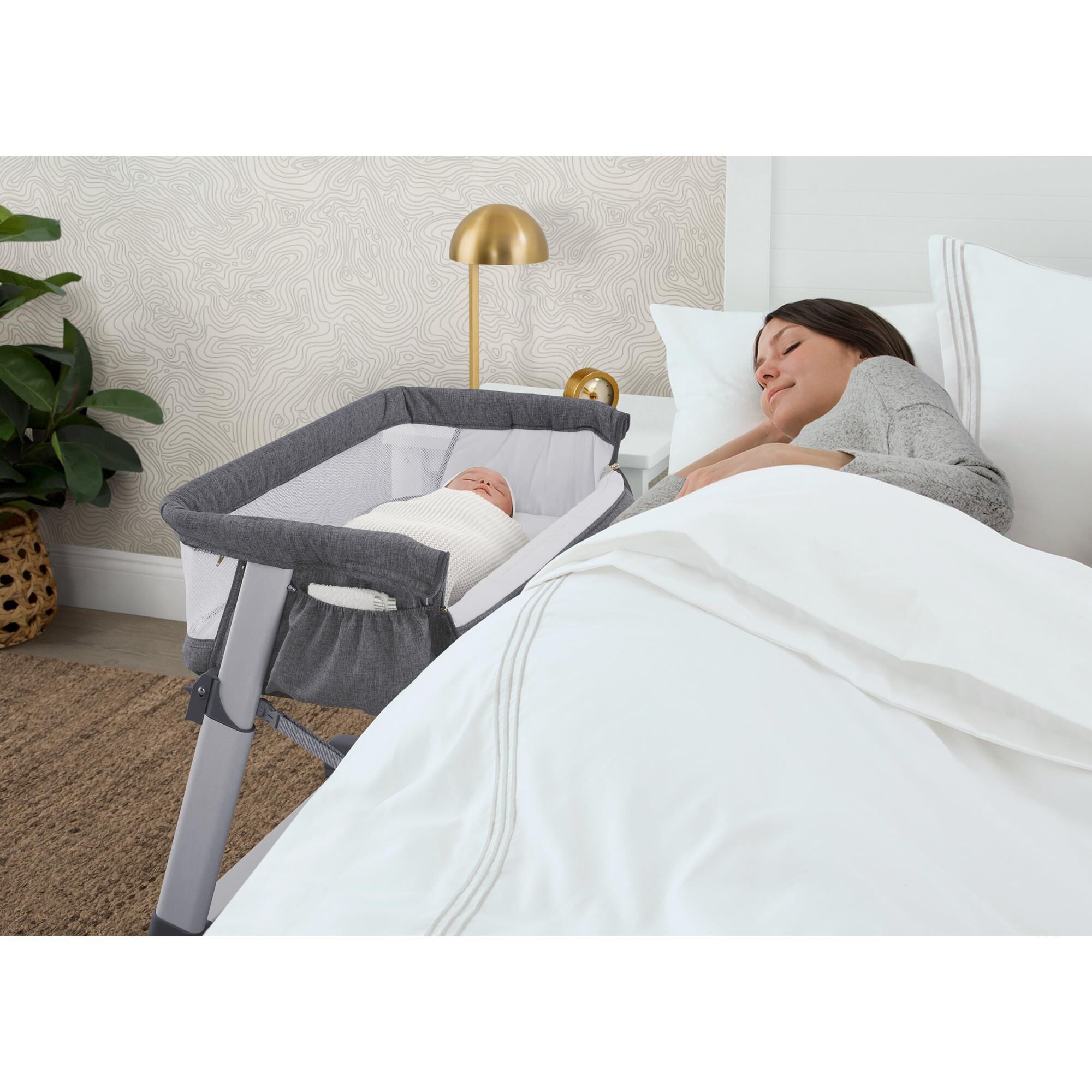 Delta Simmons Kids Dream Bedside Baby Bassinet in Grey Tweed Shop NFM