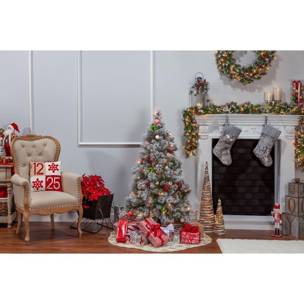 The Gerson Company 4.5&#39; Pre-Lit Pine Artificial Christmas Tree with White LED Lights in Green, , large