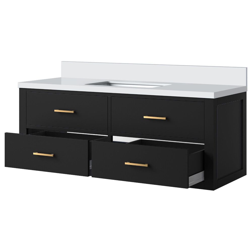 Lexora Home Castor 48&quot; Single Bathroom Vanity in Black with 2 cm White Quartz Top and Rectangular Sink, , large