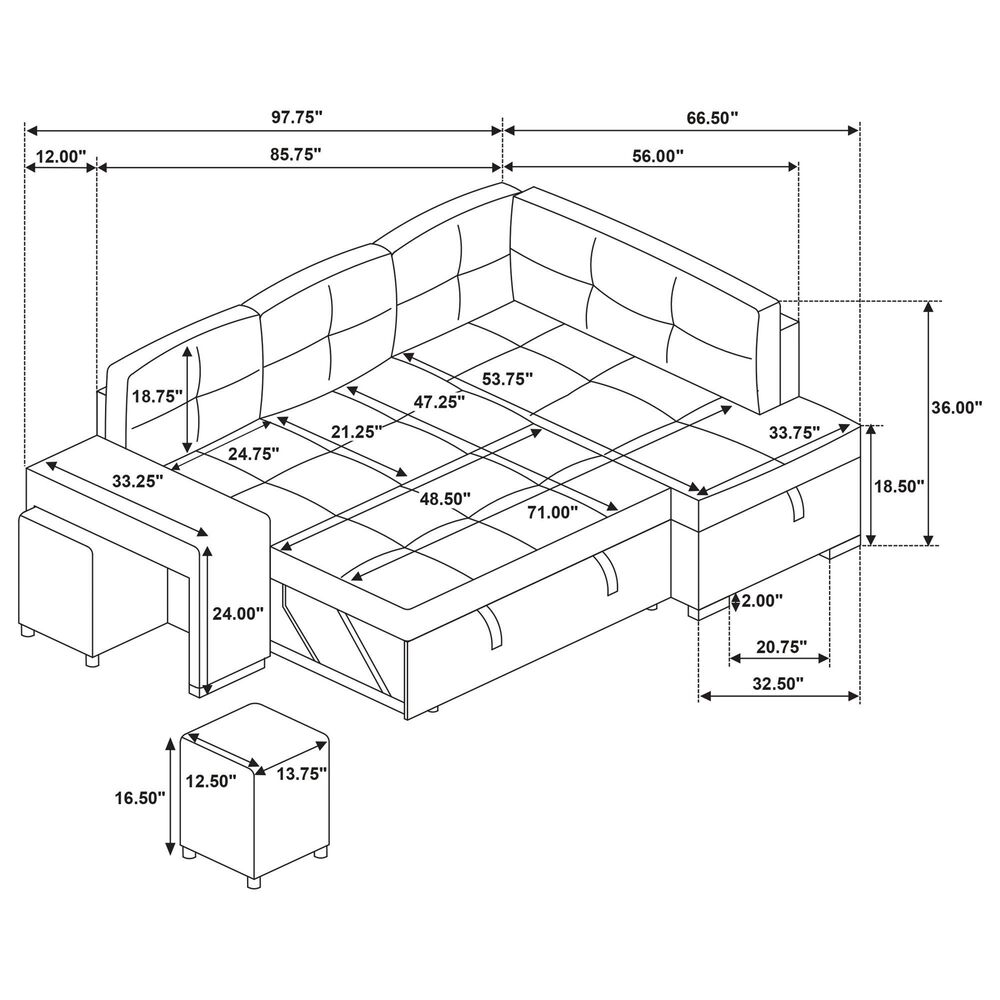 Coaster Roanne Fabric Upholstered Sleeper Sectional Sofa Grey, , large