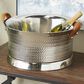 Maple and Jade Decorative Ice Bucket with Brown Leather Handle in Silver Stainless Steel, , large