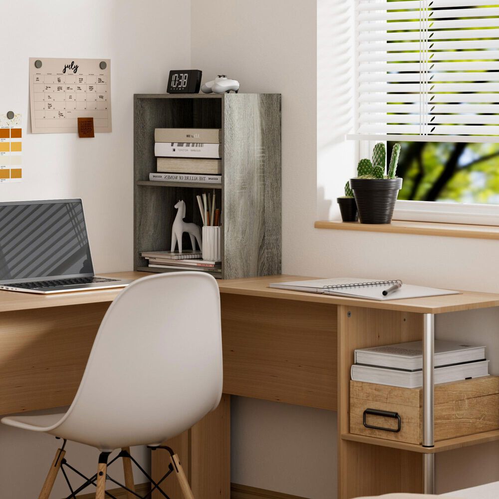 HOMLUX 2-Tier Cube Compact Storage Shelf Organizer Bookcase in French Oak, , large