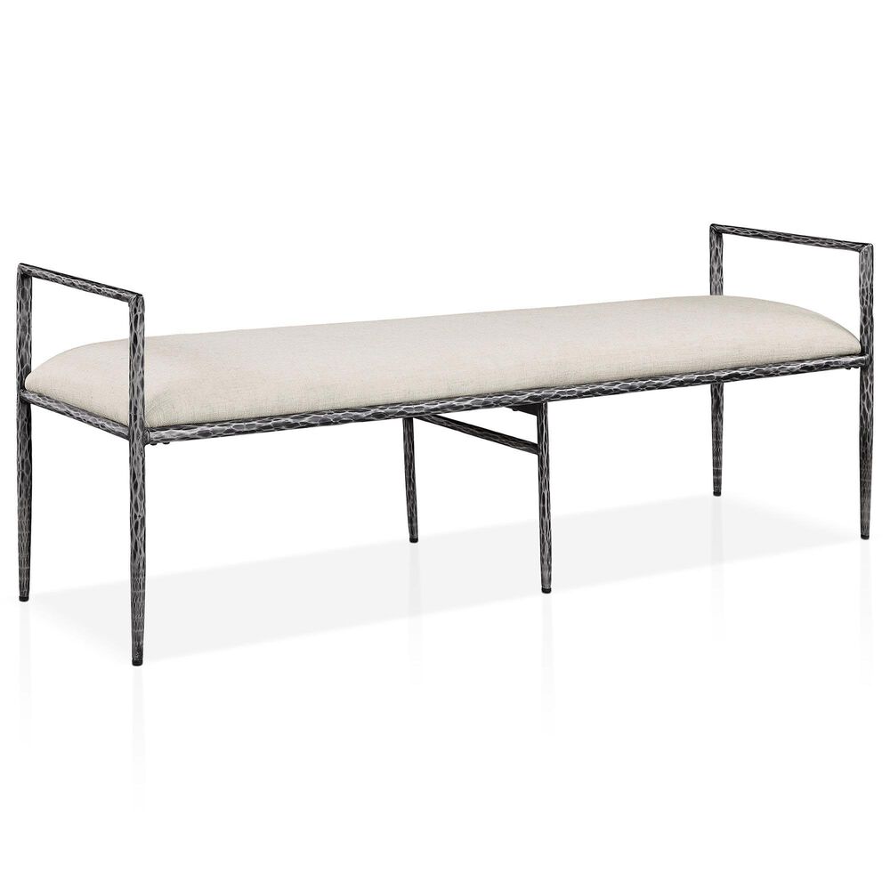 Furniture of America Lalia Metal Padded Upholstered Bench in Gun Metal, , large