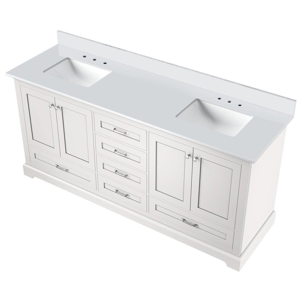 Lexora Home Dukes 72&quot; Double Bathroom Vanity in White with 2 cm White Cultured Marble Top and Rectangular Sinks, , large