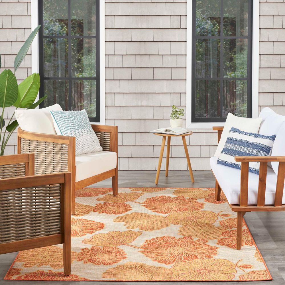 Nourison Garden Oasis Floral Coral 4&#39; x 6&#39; Indoor/Outdoor Area Rug, , large
