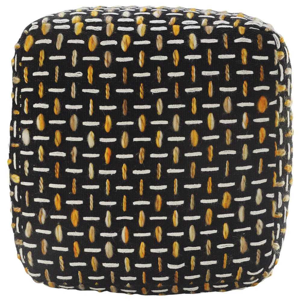 LR Home 16" Square Pouf in Black and Gold, , large