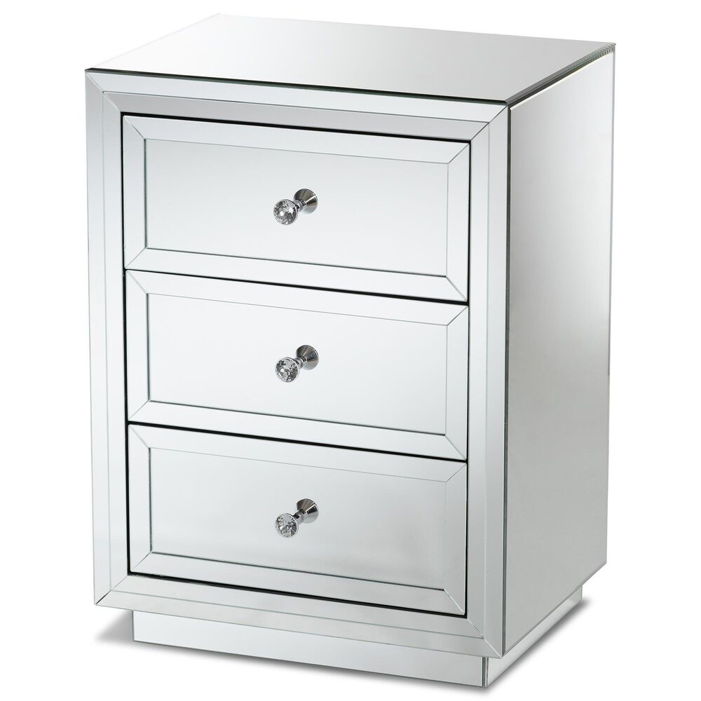 Baxton Studio Lina Mirrored 3-Drawer End Table in Silver, , large