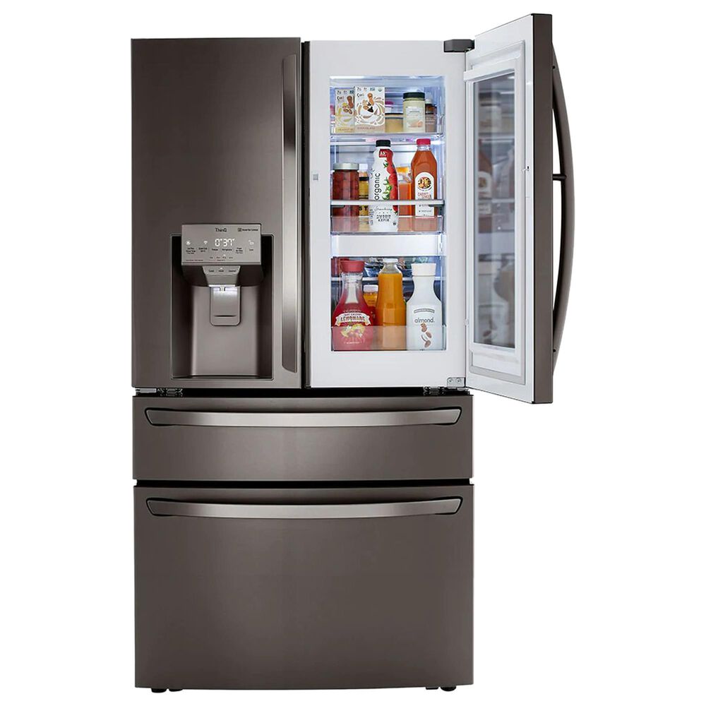 LG 2-Piece Kitchen Package with 22.3 Cu. Ft 4-Door French Door Refrigerator and Single Door Freezer in Black Stainless Steel, , large