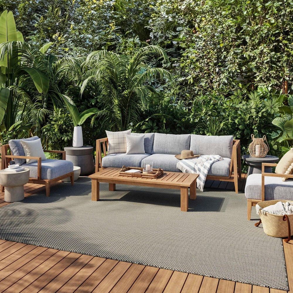 Nourison Courtyard Ivory and Charcoal 8&#39; x 10&#39; Indoor/Outdoor Area Rug, , large