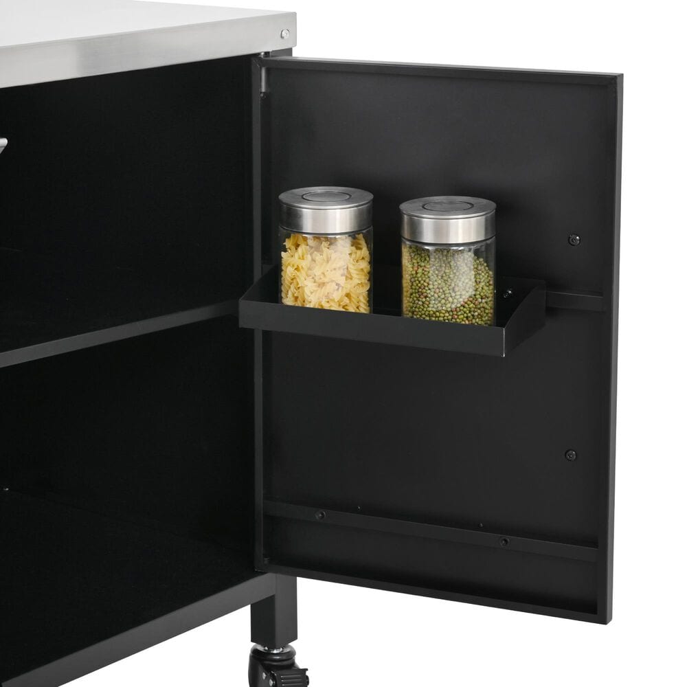 HOMLUX 72.4" Outdoor Kitchen Island with Large Fold-out Prep Table and Adjustable Shelves for Big Green Egg in Black, , large
