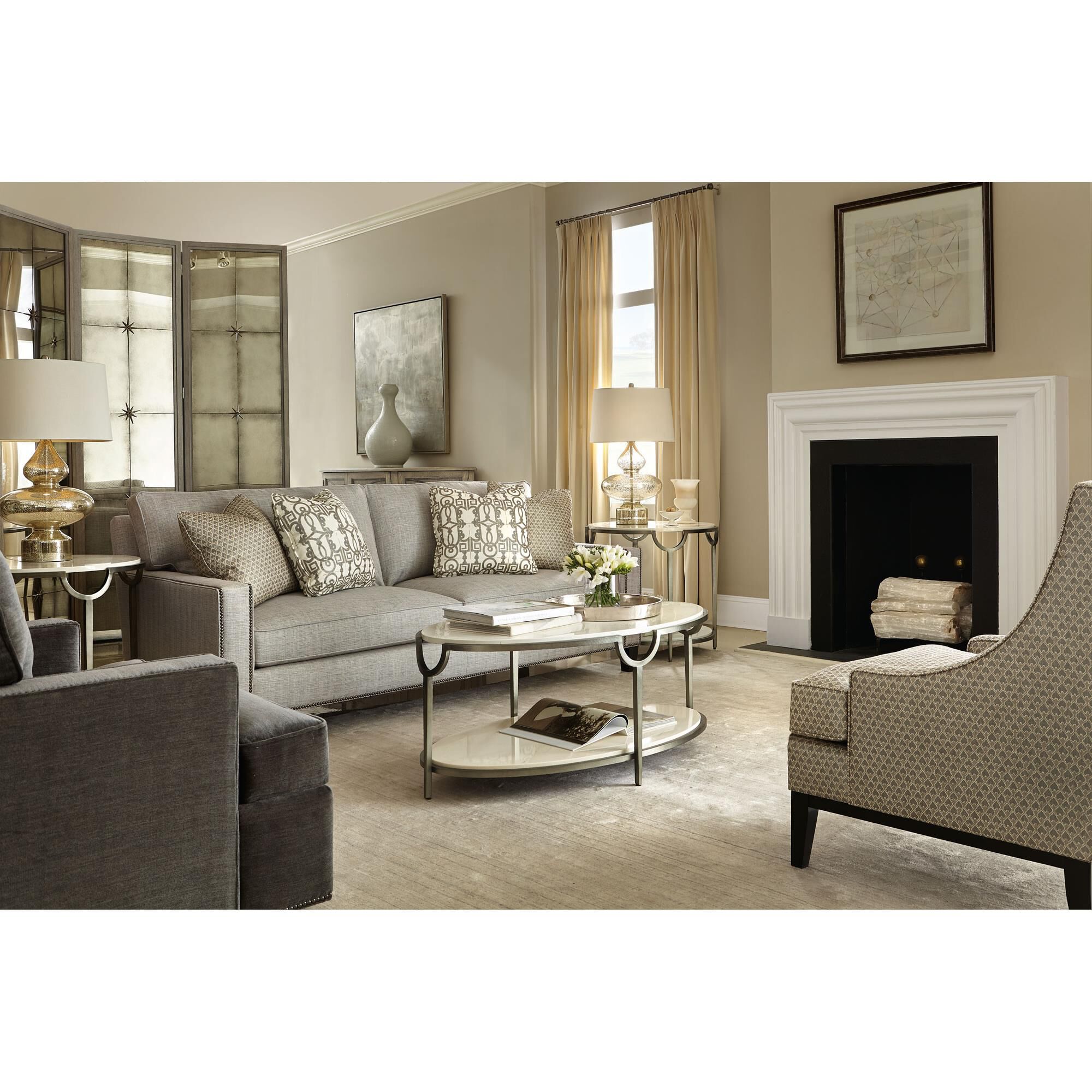 Bernhardt Morello Cocktail Table in White Faux Marble and Oxidized