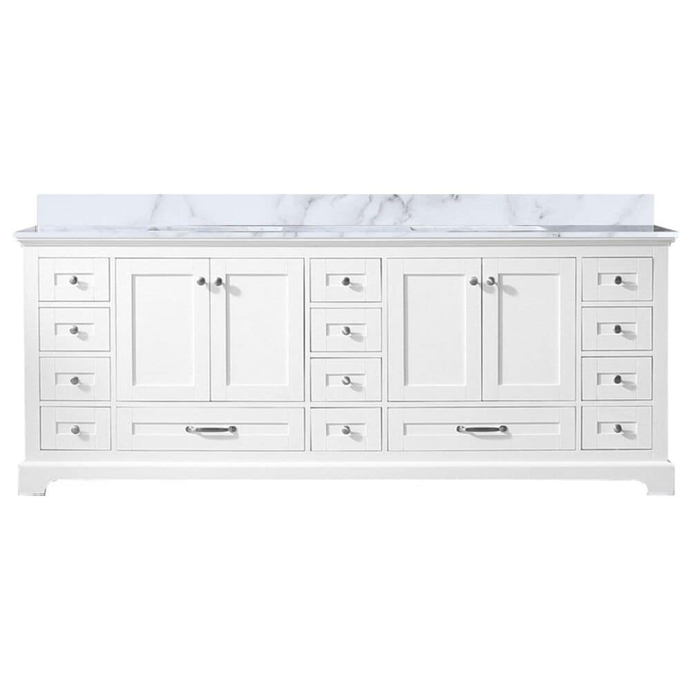 Lexora Home Dukes 84&quot; Double Bathroom Vanity in White with 2 cm White Carrara Marble Top and Rectangular Sinks, , large