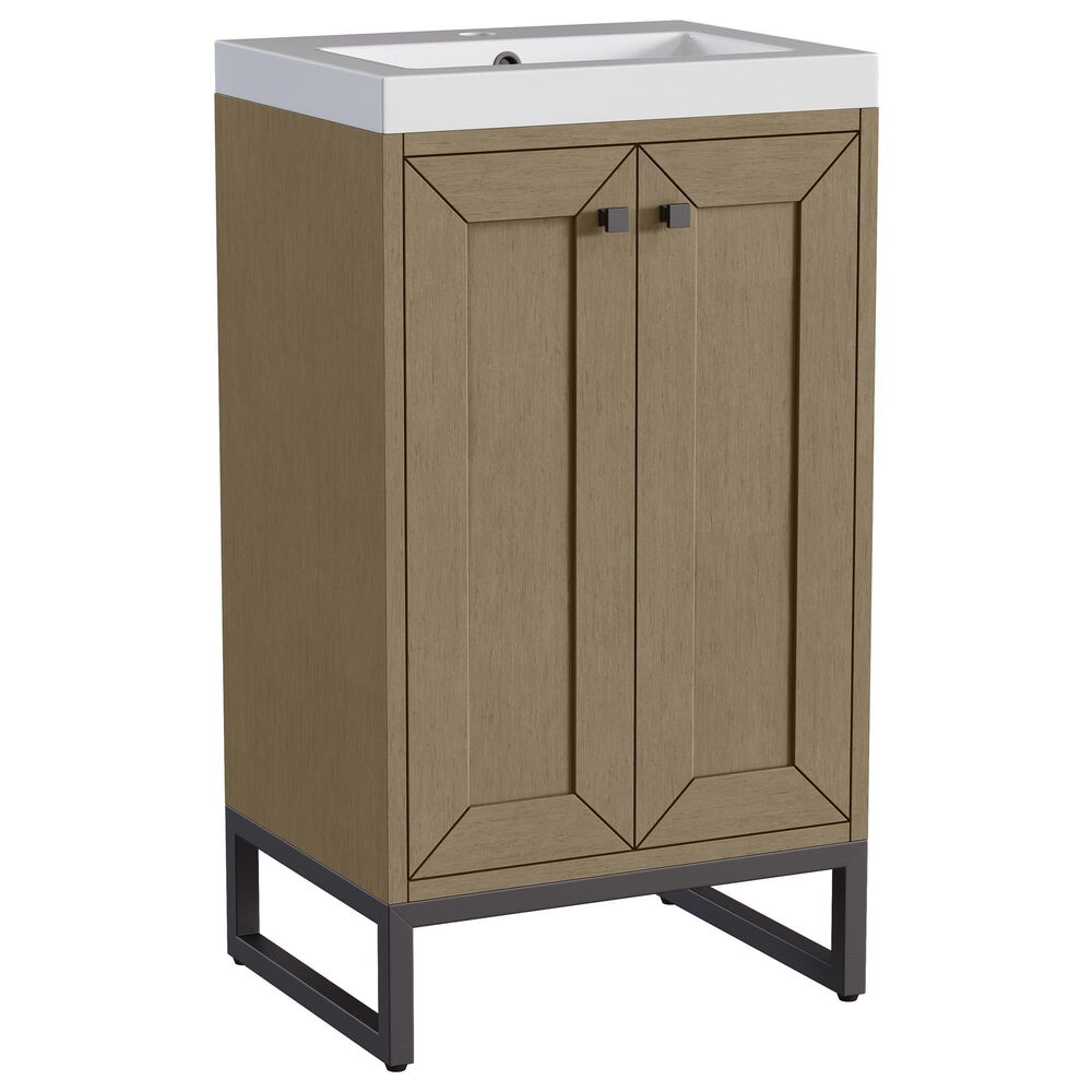 James Martin Vanities Chianti 20" Single Bathroom Vanity in Walnut Whisper and Brushed Nickel with 2 cm White Glossy Composite Stone Top and Rectangular Sink, , large
