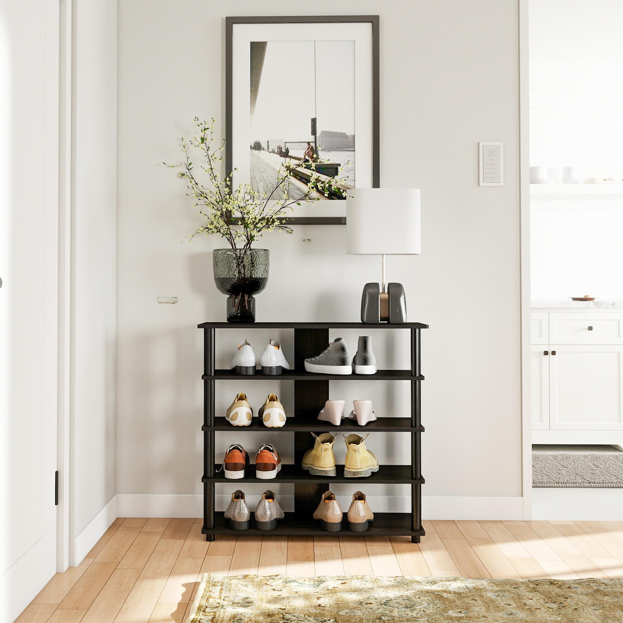 HOMLUX 5-Tier Shoe Rack in Espresso and Black