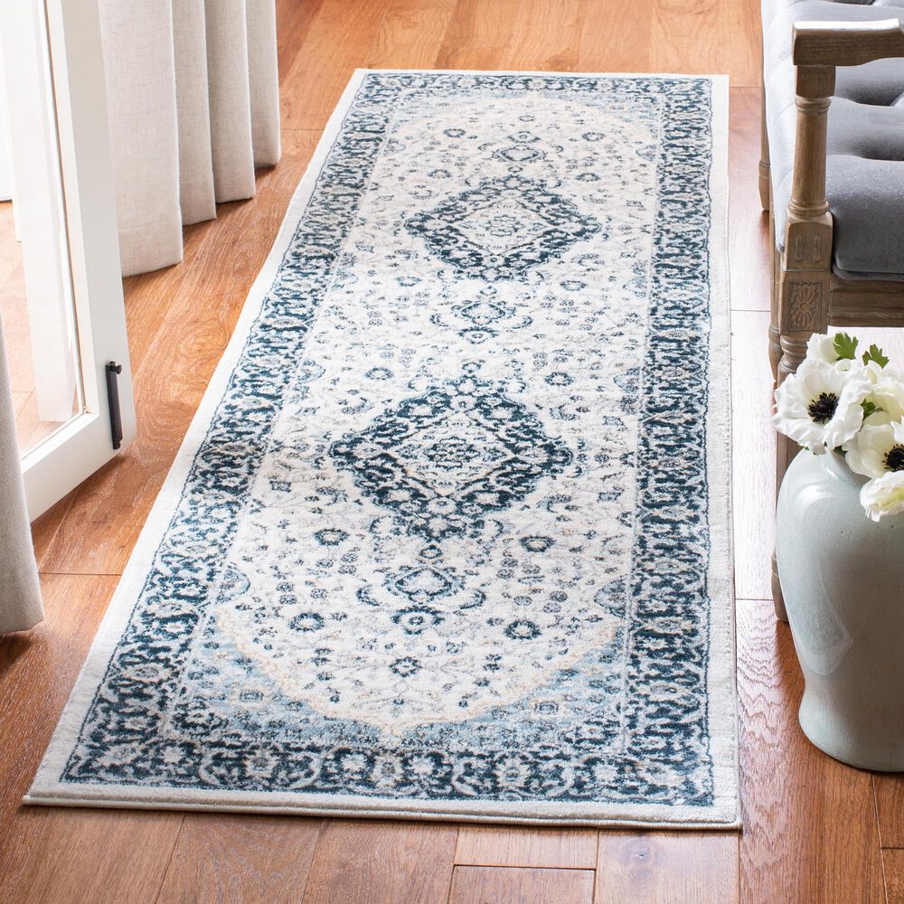 Safavieh Isabella 2&#39;2&quot; x 7&#39; Cream and Dark Blue Runner, , large