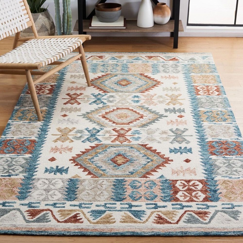 Safavieh Micro-Loop 4&#39; x 6&#39; Ivory and Blue Area Rug, , large