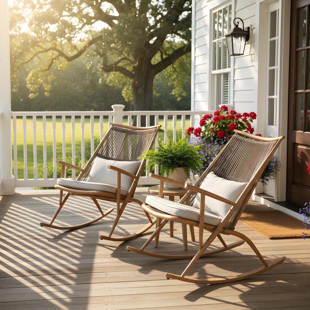 Hearth and Haven Outdoor Rocking Chair with PE Rattan Backrest in Gray (Set of 2), , large