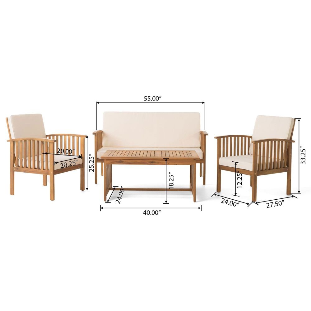 Hearth and Haven 4-Piece Outdoor Chat Set with Grey Frame in Cream, , large