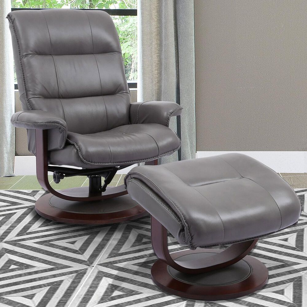 Simeon Collection Knight Manual Reclining Swivel Chair and Ottoman in Ice, , large