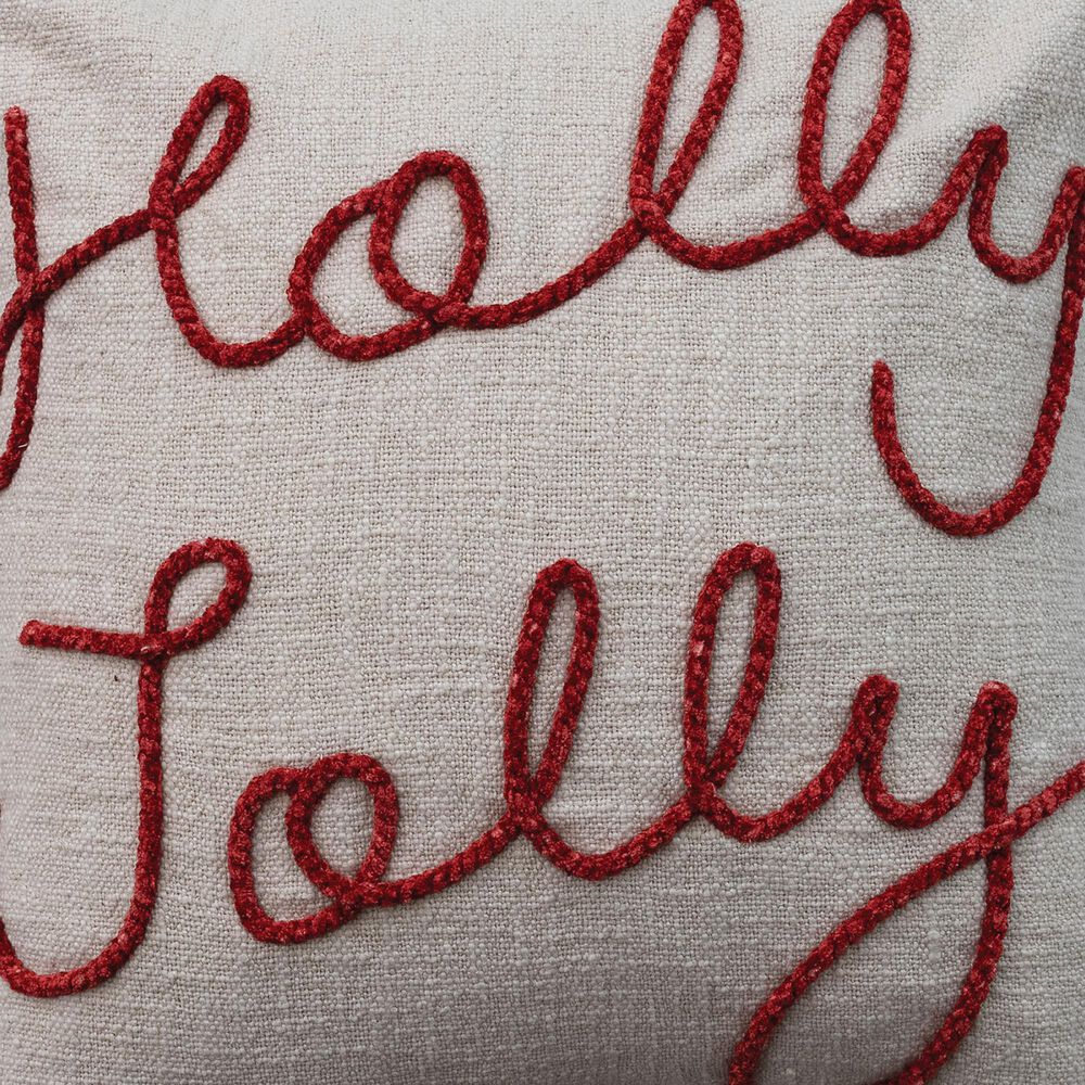 Creative Coop Holly Jolly 20" Square Throw Pillow in Red and Natural, , large