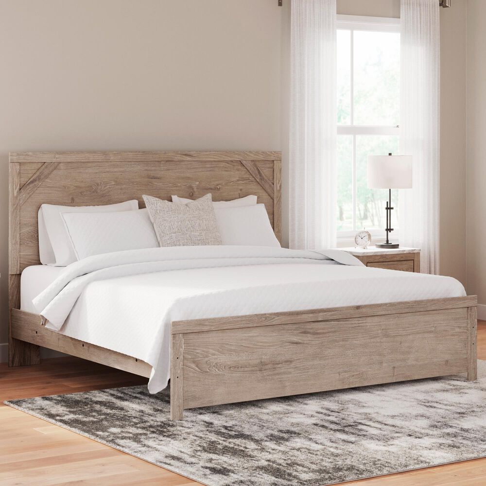 Ashley Senniberg King Panel Bed in Light Brown and White, , large