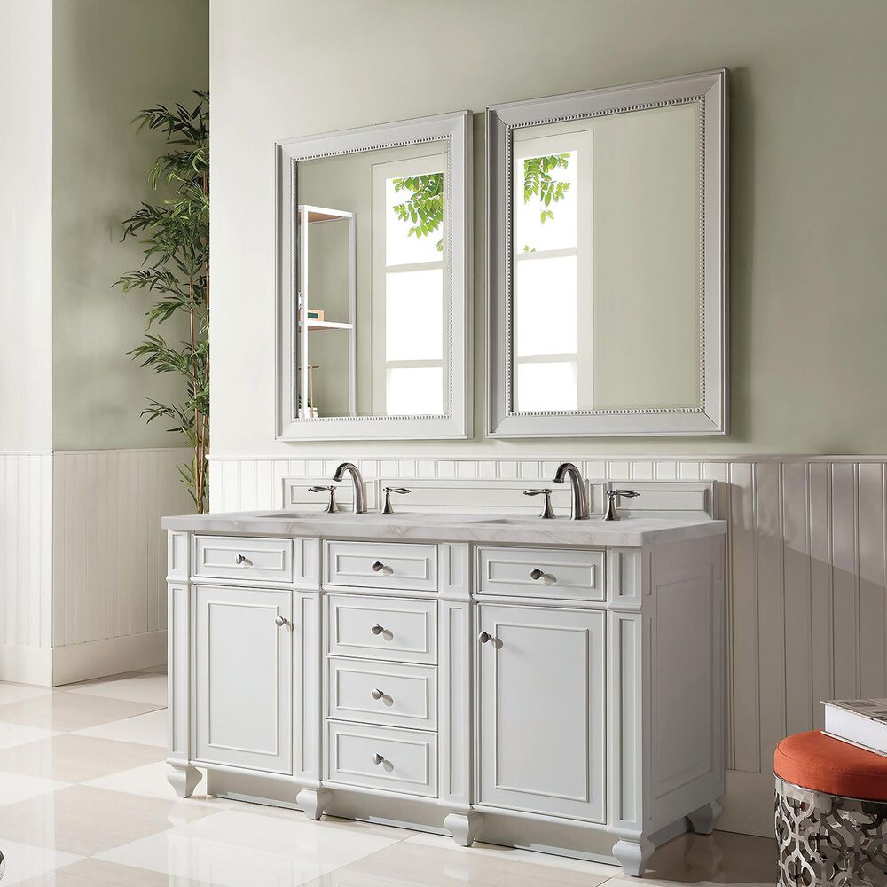 James Martin Vanities Bristol 60&quot; Double Bathroom Vanity in Bright White with 3 cm Victorian Silver Quartz Top and Rectangular Sinks, , large