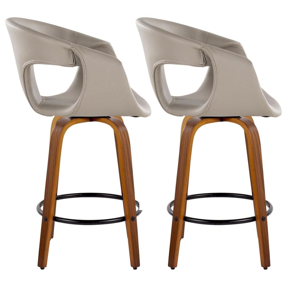 LumiSource Curva 26" Swivel Counter Stool with Light Grey Upholstery in Walnut and Black (Set of 2), , large