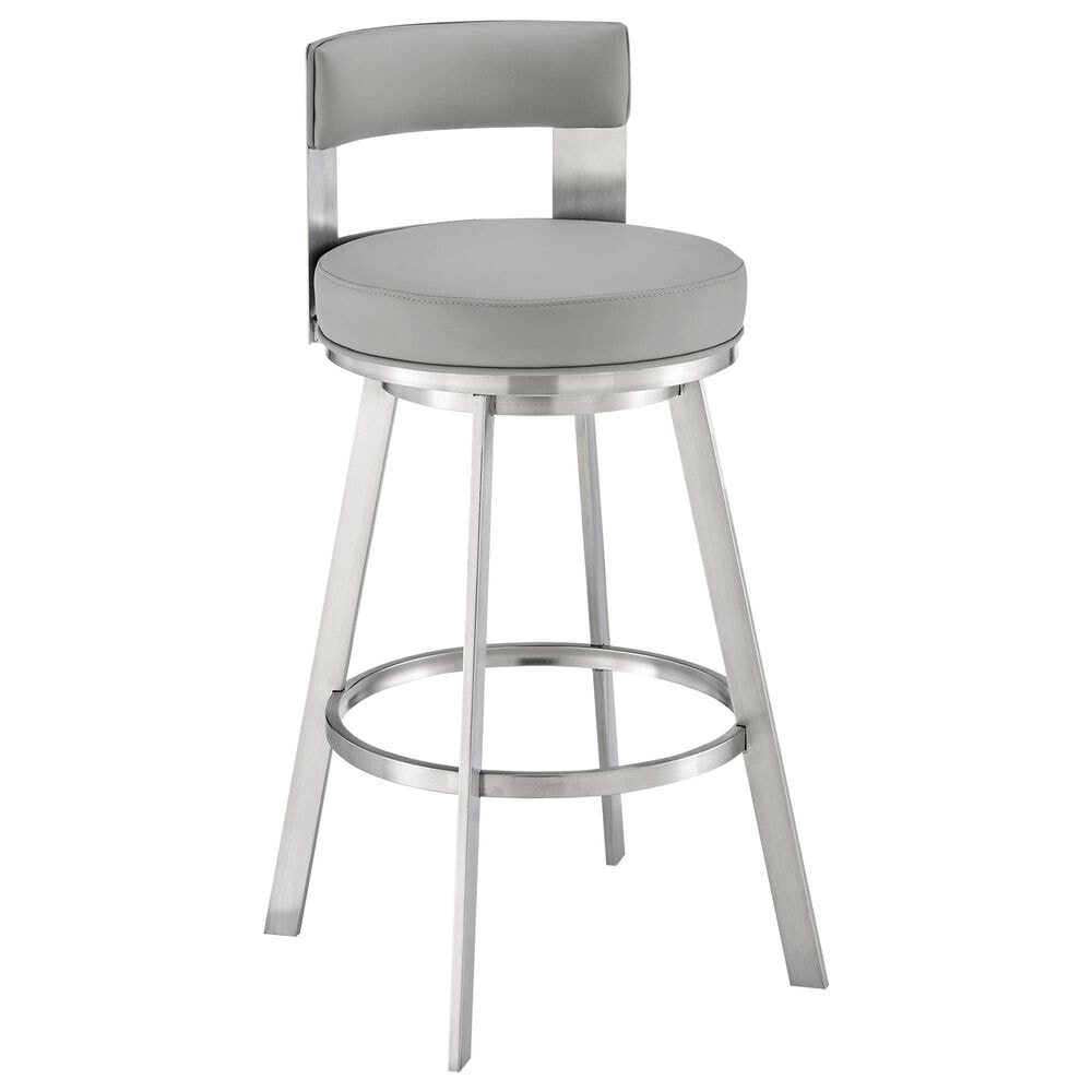 Blue River Flynn 26" Swivel Counter Stool with Light Gray Cushion in Brushed Stainless Steel, , large