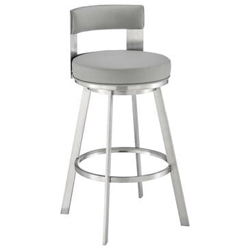Blue River Flynn 26" Swivel Counter Stool with Light Gray Cushion in Brushed Stainless Steel, , large