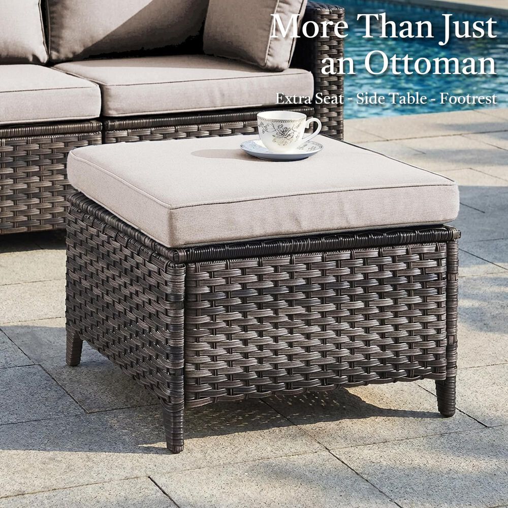 Sunwell Garden Outdoor Ottoman with Gray Rattan in Beige (Set of 2), , large