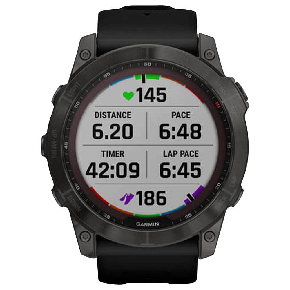 Garmin Fenix 7X Sapphire Solar Edition Smartwatch Screen in Carbon Gray DLC Titanium with Black Band, , large