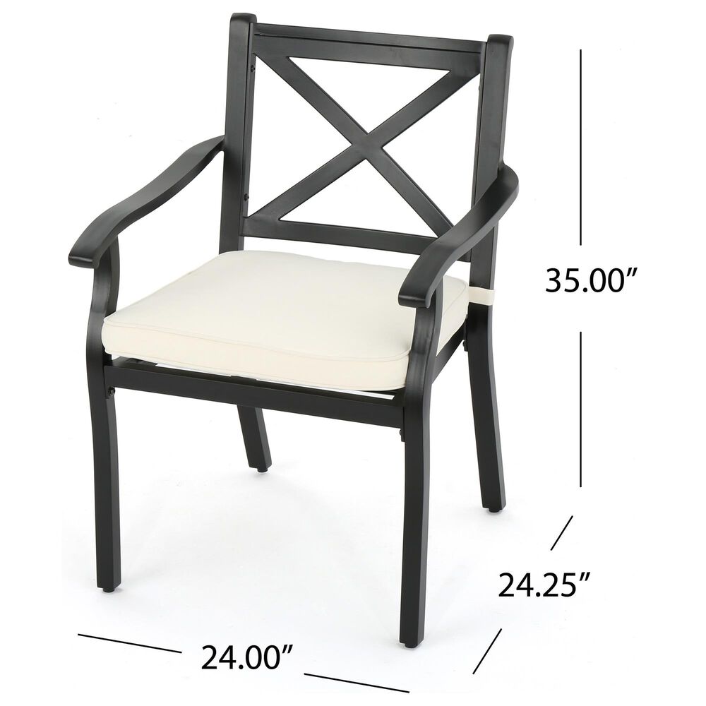 Hearth and Haven Outdoor Aluminum Dining Chair with X-Back Design and Ivory Cushion in Black &#40;Set of 2&#41;, , large