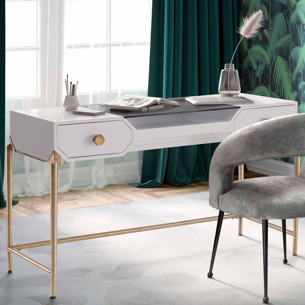 Tov Furniture Bajo Desk in White and Gold, , large