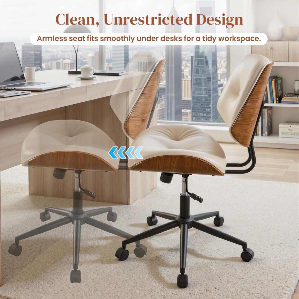 HOMLUX Ergonomic Swivel Office Chair with Button-Tufted Cushion in White, , large