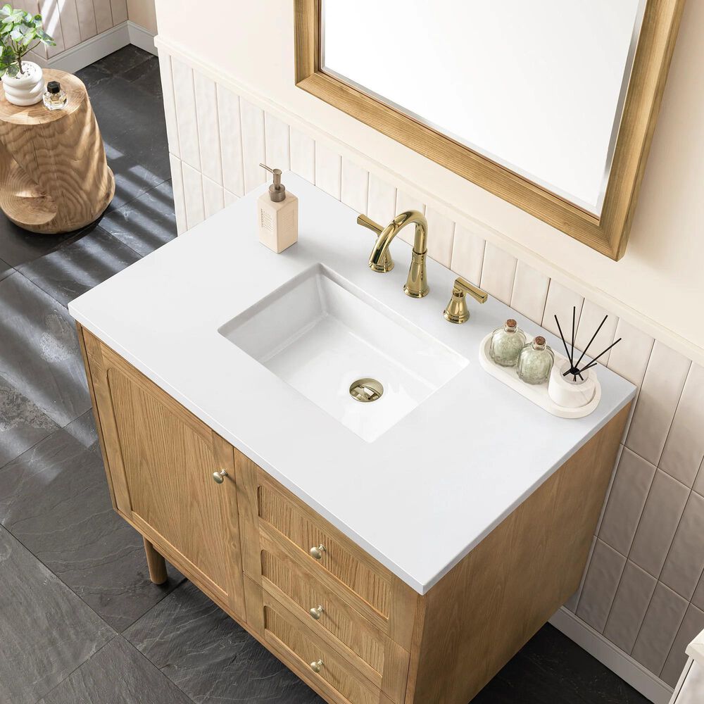 James Martin Vanities Laurent 36" Single Bathroom Vanity in Light Natural Oak with 3 cm White Zeus Quartz Top and Rectangular Sink, , large