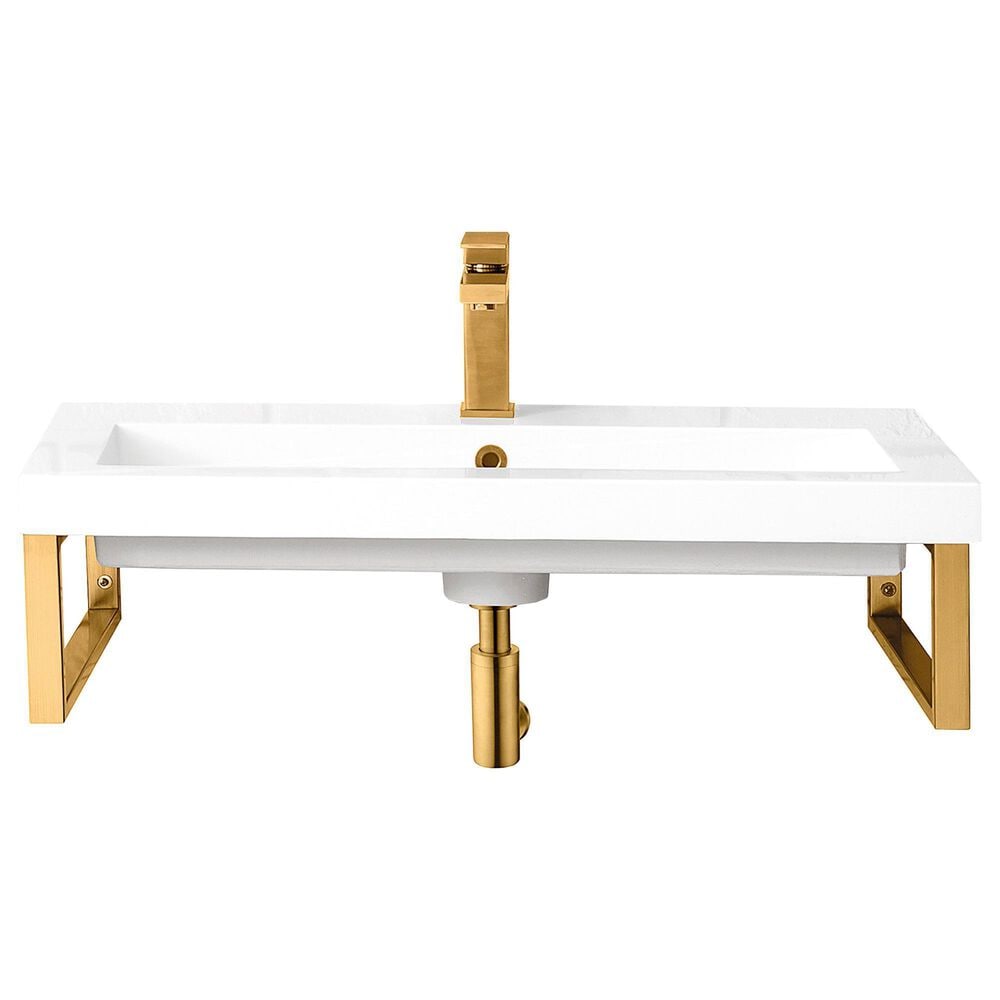 James Martin Vanities Boston 39.5" Single Wall Brackets in Radiant Gold with 3 cm White Glossy Resin Top and Rectangular Sink, , large